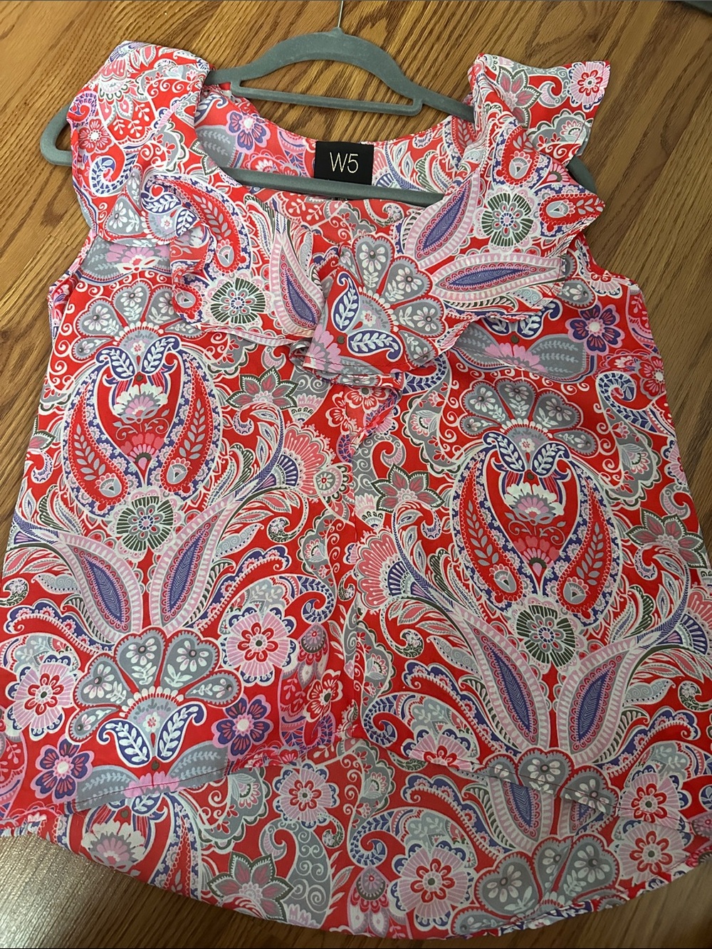 W5 Coral Paisley Ruffle Tank with Pink and Gray Accents